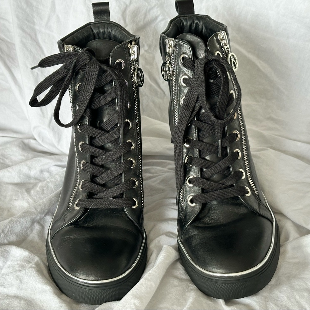 Wishbone Collection Black High-Top Leather Wedge Women's Sneakers